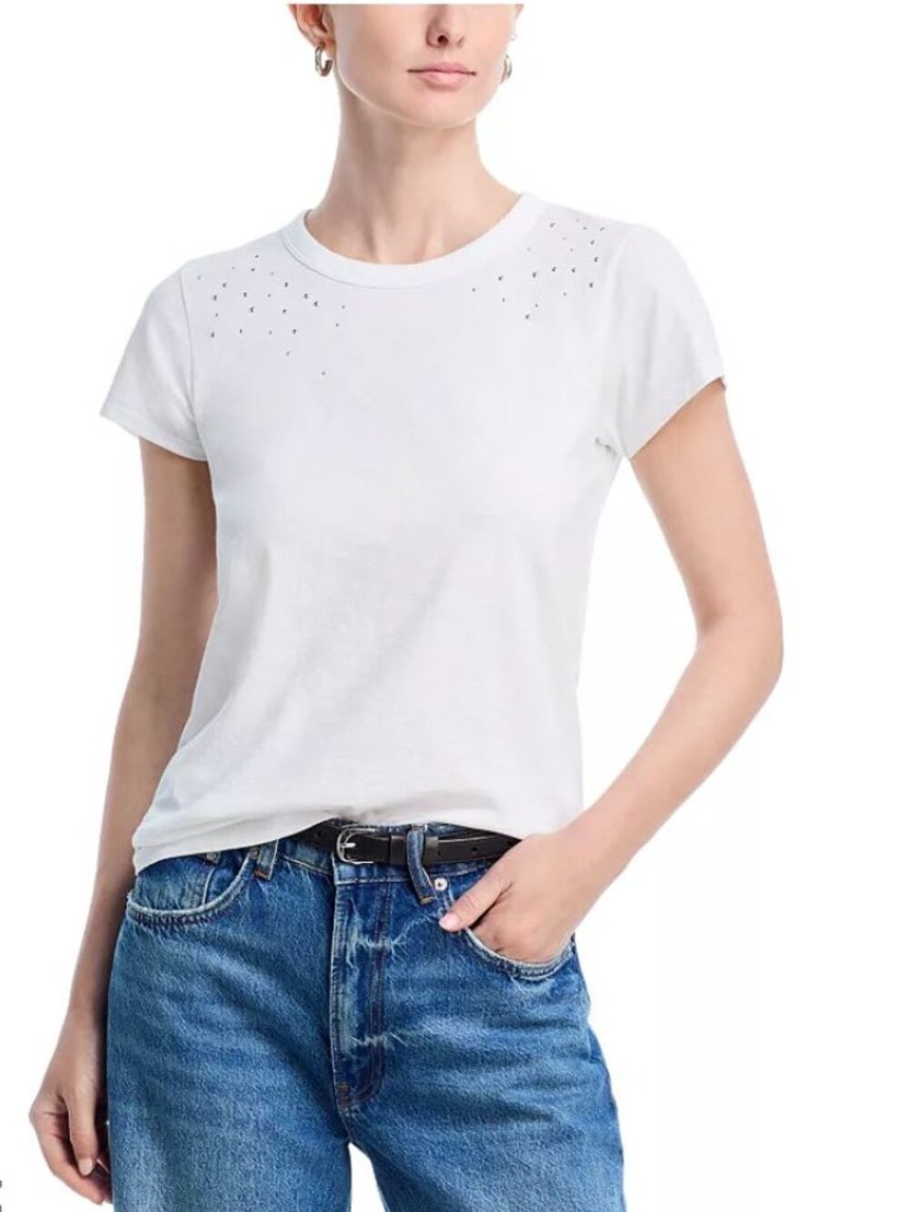NWT rag & bone White Ombre Cotton Stud Tee Short Sleeve T-Shirt M MSRP $138